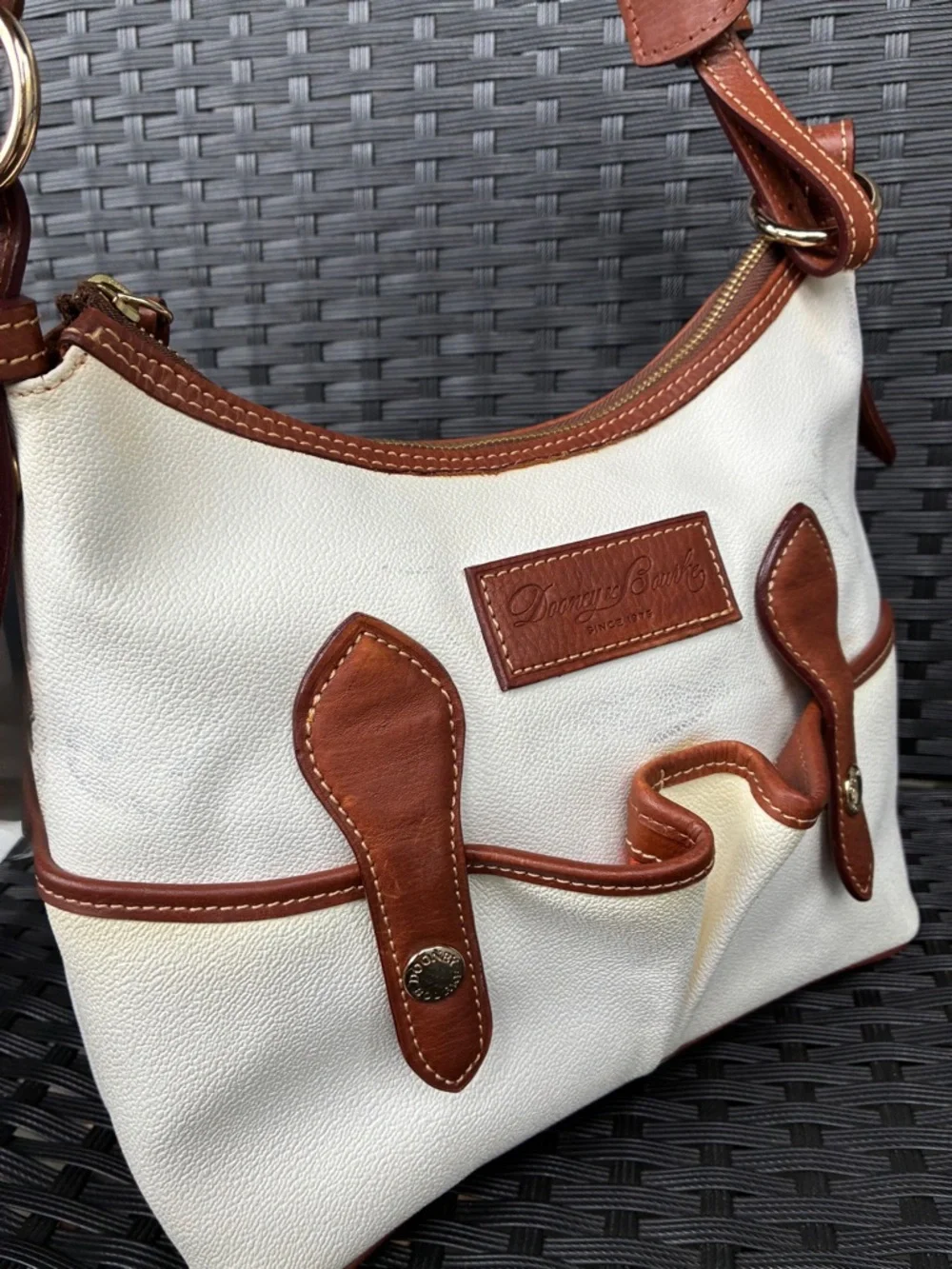 Dooney & Bourke white Shoulder Bag and Brown Leather,Vintage Dooney & Bourke Bag - Picture 2 of 16